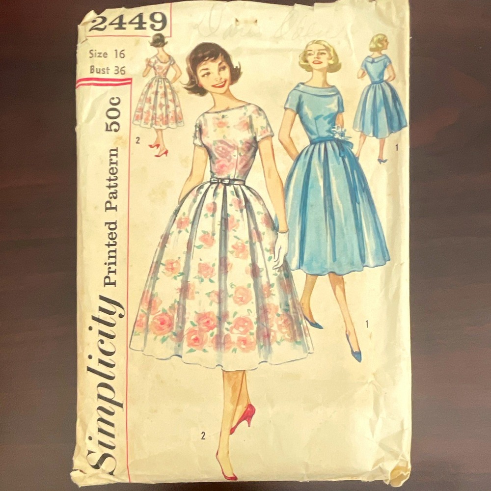 Simplicity 2449 Vintage Original Women Dress Sewing Pattern Size 16 Bust 36